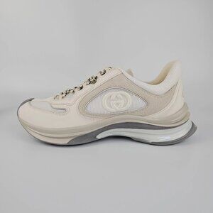 GUCCI Run GG Women's White/Beige Leather Low Top Sneakers Size 38.5